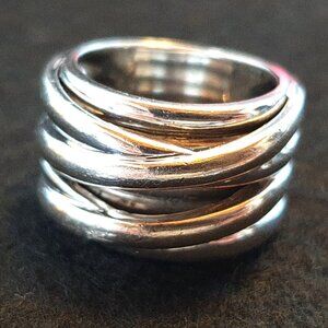 Chunky Vintage Sterling Silver Multi-Banded Interlocking Modernist Ring